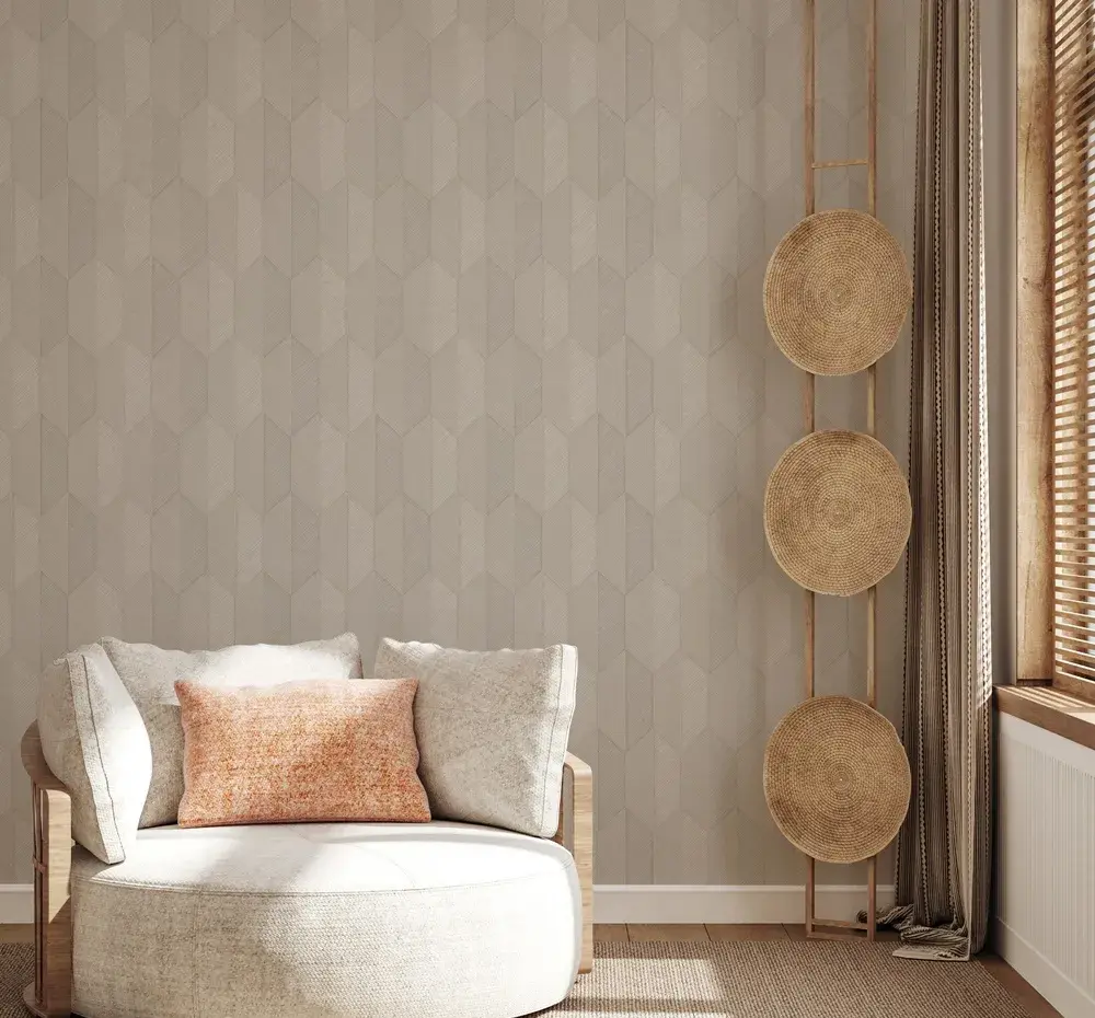 Beige Embossed Wallpaper – Geometric Herringbone (1501-3)